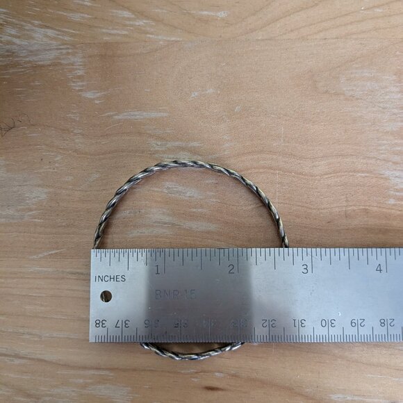 Mexico Bangle Bracelet Flat Braided Silver Tone Stackable Stacker Minimalist - Picture 7 of 8
